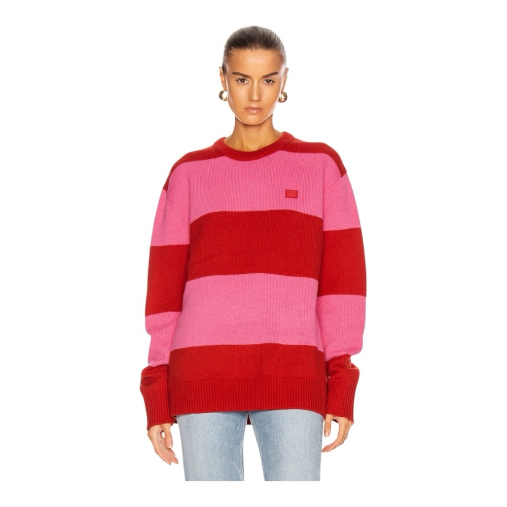 Acne Studios Color-Blocked Crew Neck Sweater in Red and Pink Size : Large